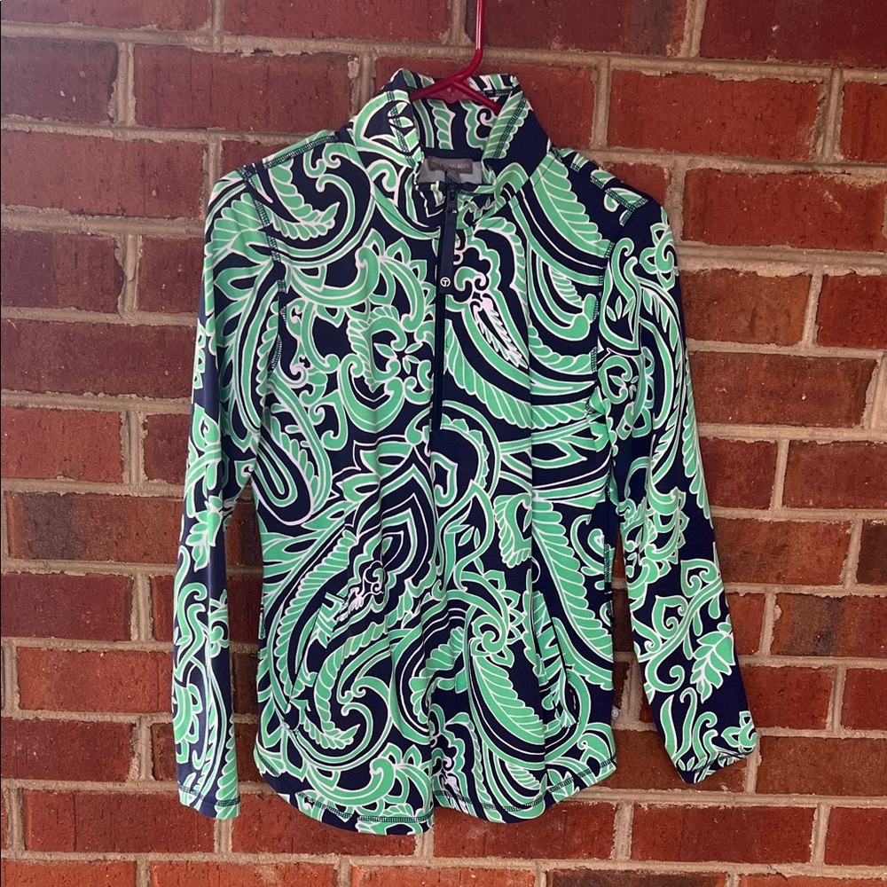 Talbots  Green and navy Paisley top